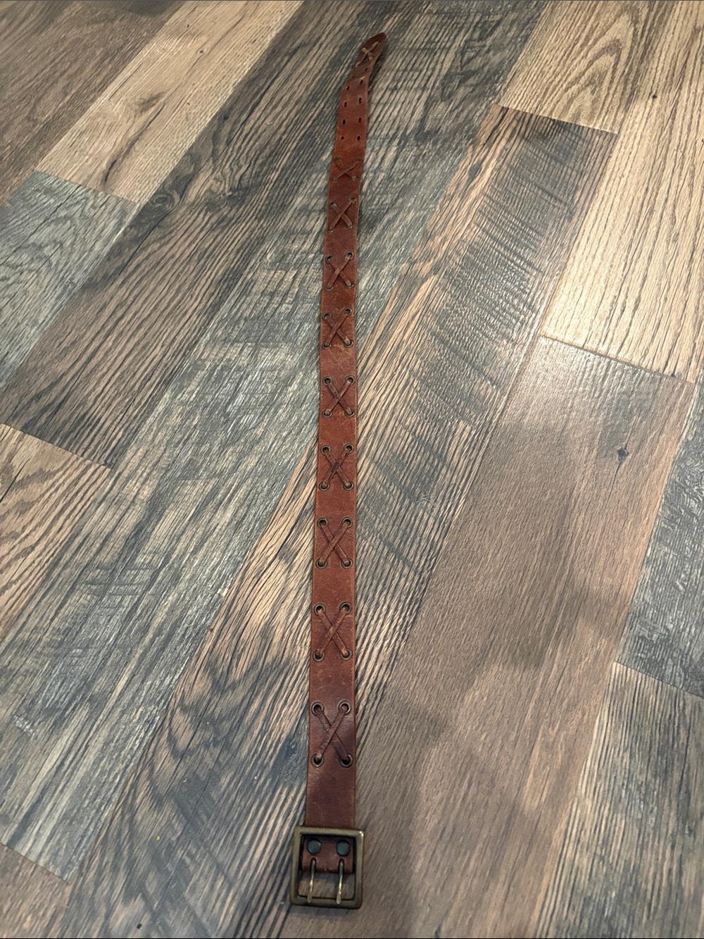 American Eagle Outfitters Brown Leather Belt with Laced Detailing
